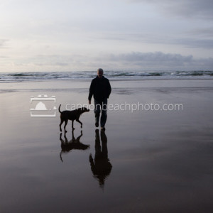 Man and Dog, Beach Reflection