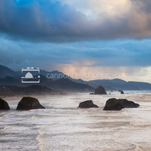 View of Cannon Beach from Ecola State Park with Storm Clouds