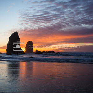 Glowing Oregon Coast Sunset with Needles Seastacks