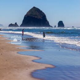Children Playing on the Shoreline with Haystack Rock 3