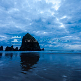 Wide View of Dynamic Blue Clouds Over Haystack Rock 2