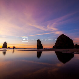Haystack Rock Brilliant Sunset with People