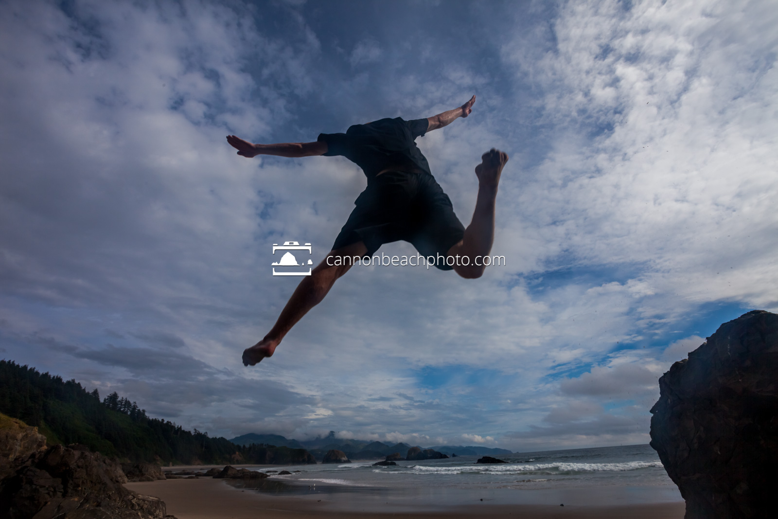 Man Jumping at Crescent Beach, Ecola State Park 2