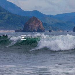 Wave Crash Foreground, Haystack Rock Background, Horizontal